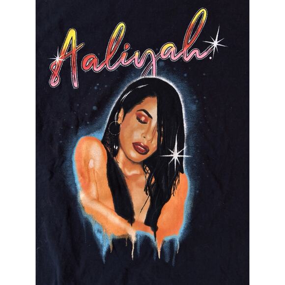 Aaliyah Crewneck T-Shirt Women’s Medium Black Purple Airbrush Y2K Artwork hiphop - Picture 2 of 6